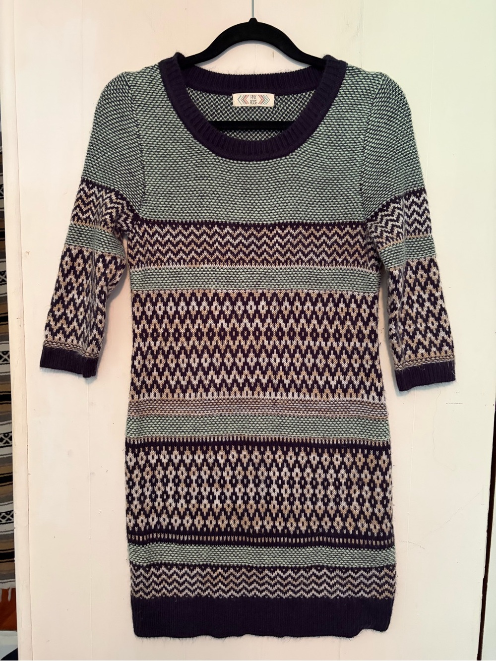 Pink Rose Patterned Knit Sweater Dress